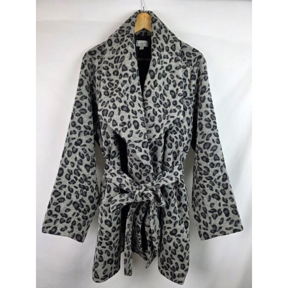 Mud Pie Womens Jacket Size XL Gray Snow Leopard Print Wool Blend Winter Coat - Picture 1 of 16